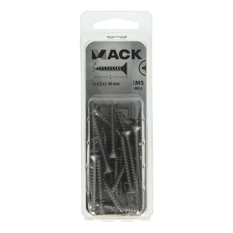Mack 1019995 - Spanplattenschraube VZ-Kopf Edelstahl 40 Stück 4,5 x 40 mm | 5 Stück