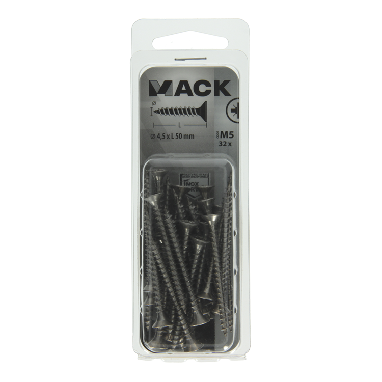 Mack 1019996 – Spanplattenschraube VZ-Kopf Edelstahl 32 Stück 4,5 x 50 mm | 5 Stück