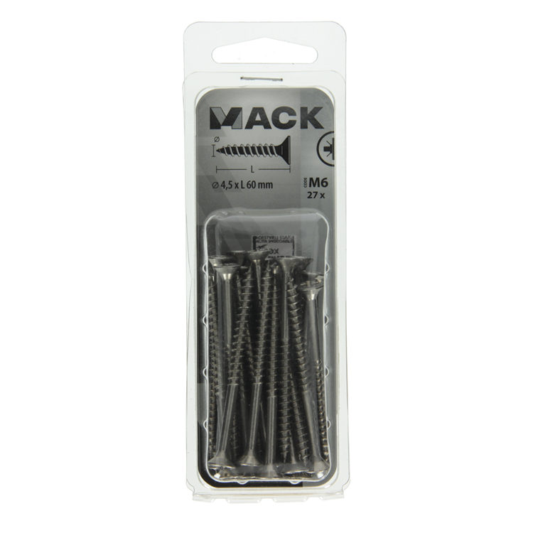 Mack 1019997 - Spanplattenschraube VZ-Kopf Edelstahl 27 Stück 4,5 x 60 mm | 5 Stück