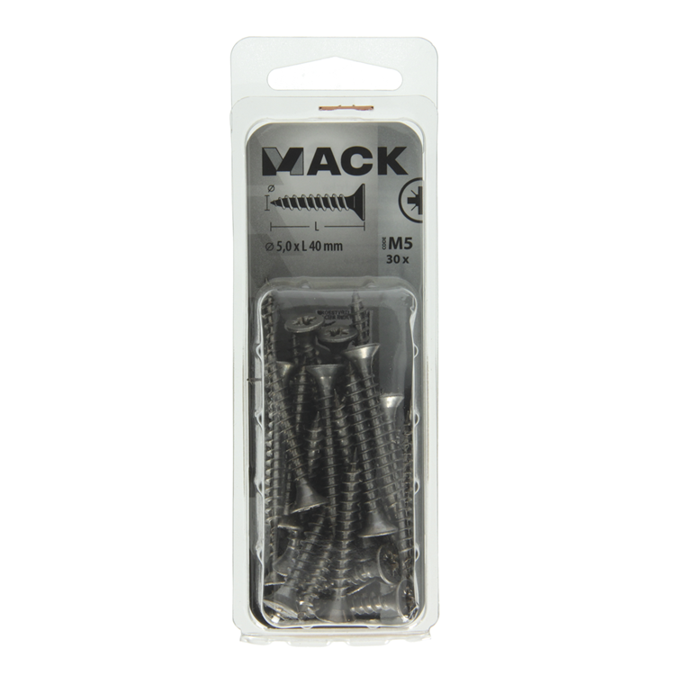 Mack 1019998 - Spanplattenschraube VZ-Kopf Edelstahl 30 Stück 5,0 x 40 mm | 5 Stück
