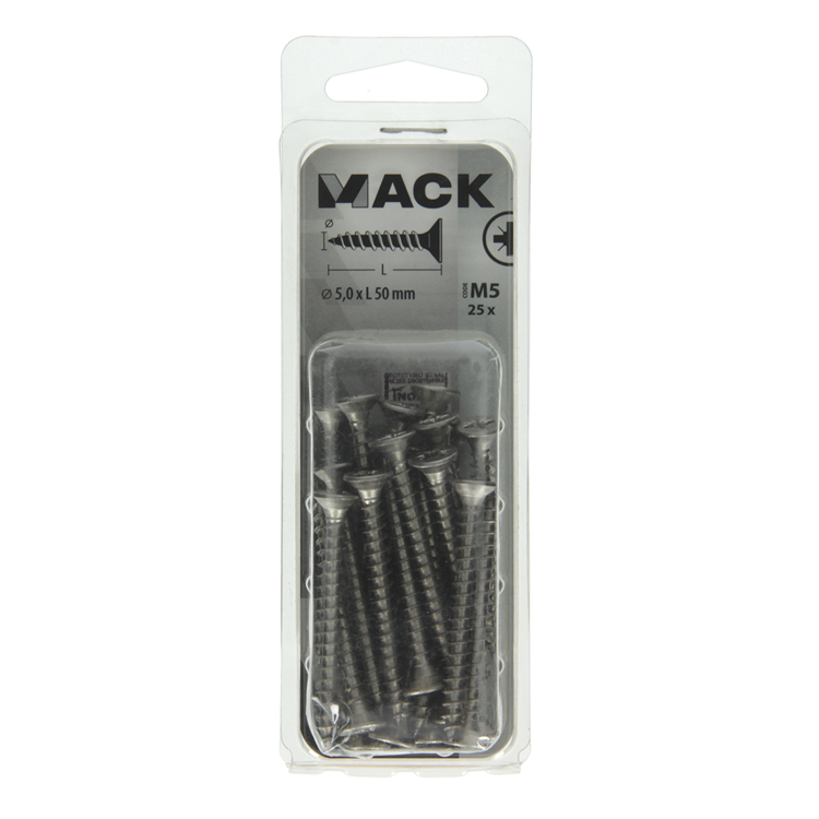 Mack 1019999 - Spanplattenschraube VZ-Kopf Edelstahl 25 Stück 5,0 x 50 mm | 5 Stück