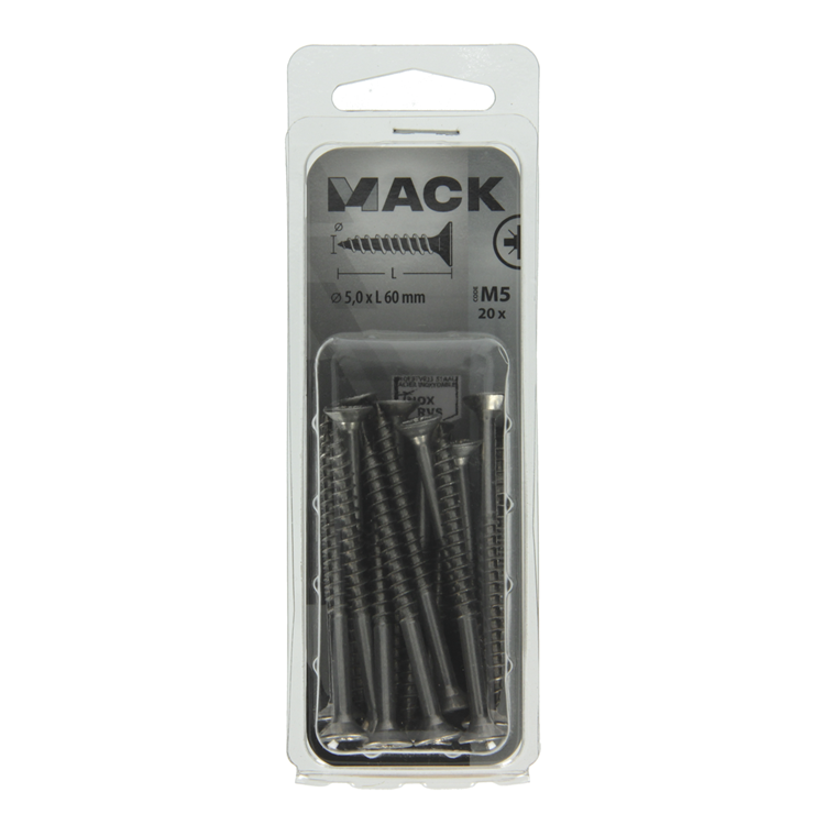 Mack 1020000 - Spanplattenschraube VZ-Kopf Edelstahl 20 Stück 5,0 x 60 mm | 5 Stück
