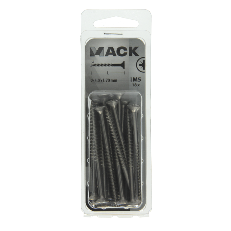 Mack 1020001 - Spanplattenschraube VZ-Kopf Edelstahl 18 Stück 5,0 x 70 mm | 5 Stück