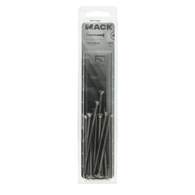 Mack 1020002 - Spanplattenschraube VZ-Kopf Edelstahl 15 Stück 5,0 x 80 mm | 5 Stück