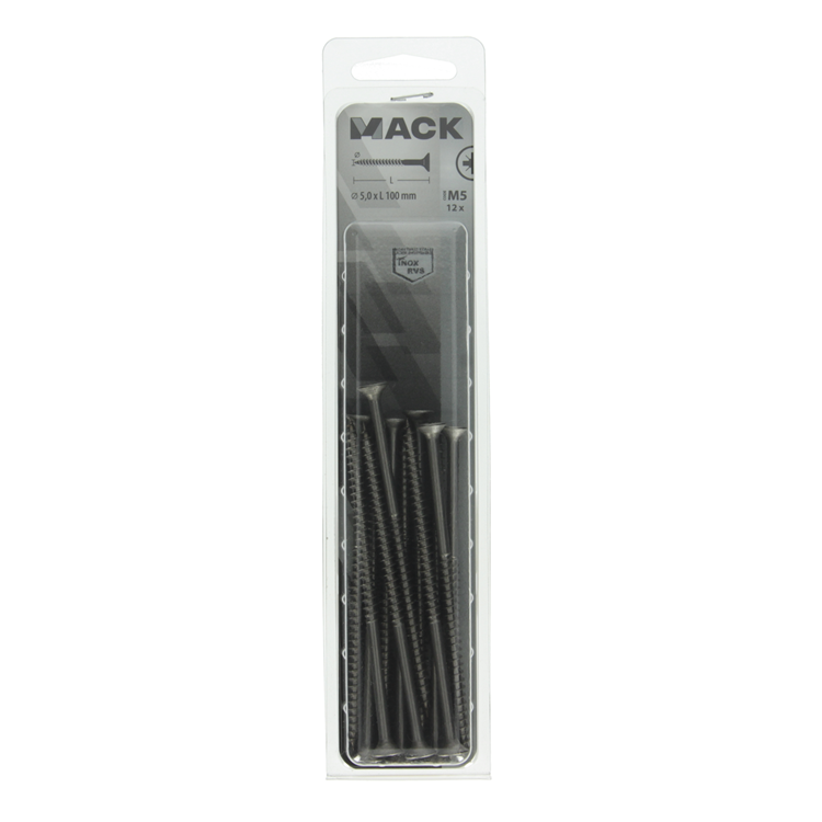 Mack 1020003 - Spanplattenschraube VZ-Kopf Edelstahl 12 Stück 5,0 x100 mm | 5 Stück