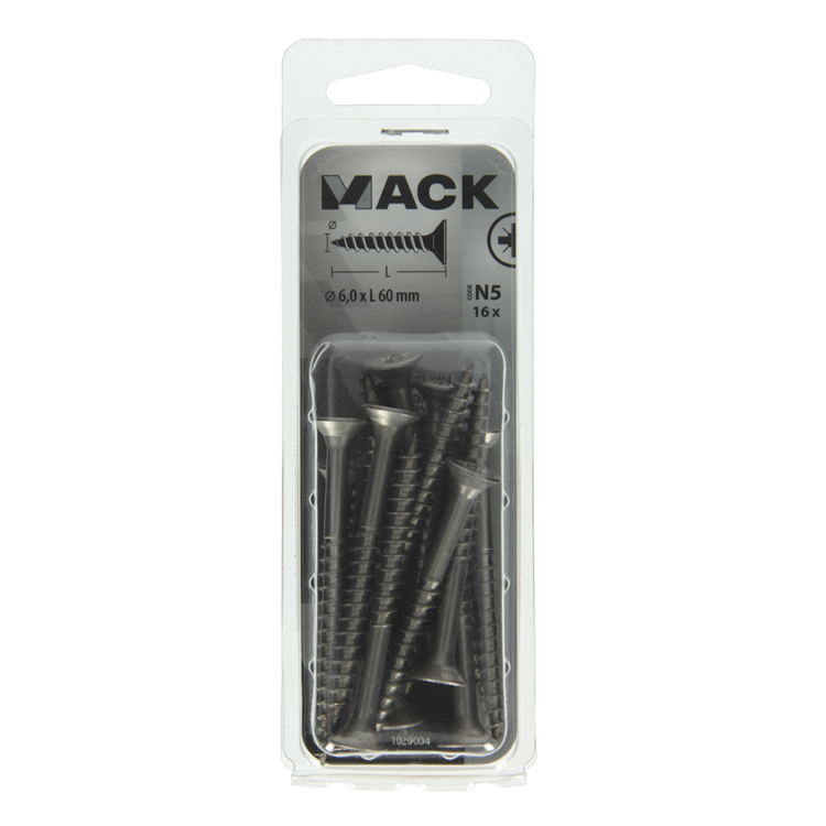 Mack 1020004 - Spanplattenschraube VZ-Kopf Edelstahl 16 Stück 6,0 x 60 mm | 5 Stück