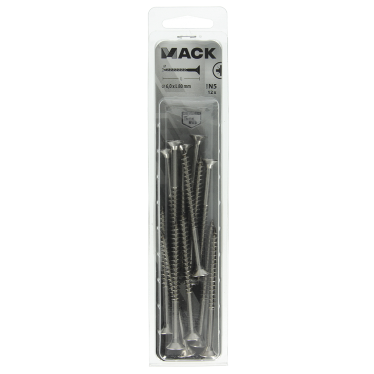 Mack 1020005 - Spanplattenschraube VZ-Kopf Edelstahl 12 Stück 6,0 x 80 mm | 5 Stück