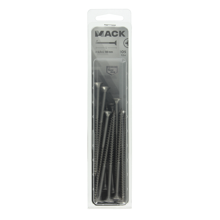 Mack 1020006 – Spanplattenschraube VZ-Kopf Edelstahl 12 Stück 6,0 x 100 mm | 5 Stück