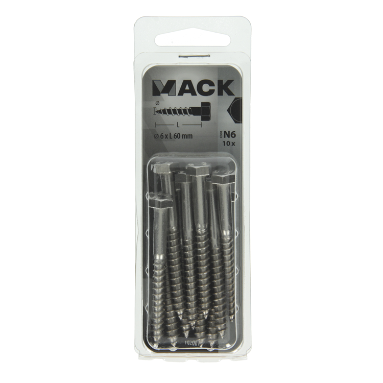 Mack 1020010 - Holzgewindebolzen Edelstahl 10 Stück 6 x 60 mm | 5 Stück