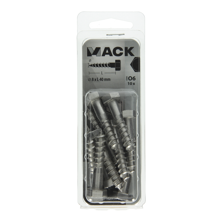 Mack 1020011 - Holzgewindebolzen Edelstahl 10 Stück 8 x 40 mm | 5 Stück