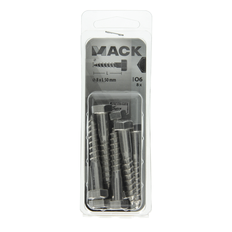 Mack 1020012 - Holzgewindebolzen Edelstahl 8 Stück 8 x 50 mm | 5 Stück
