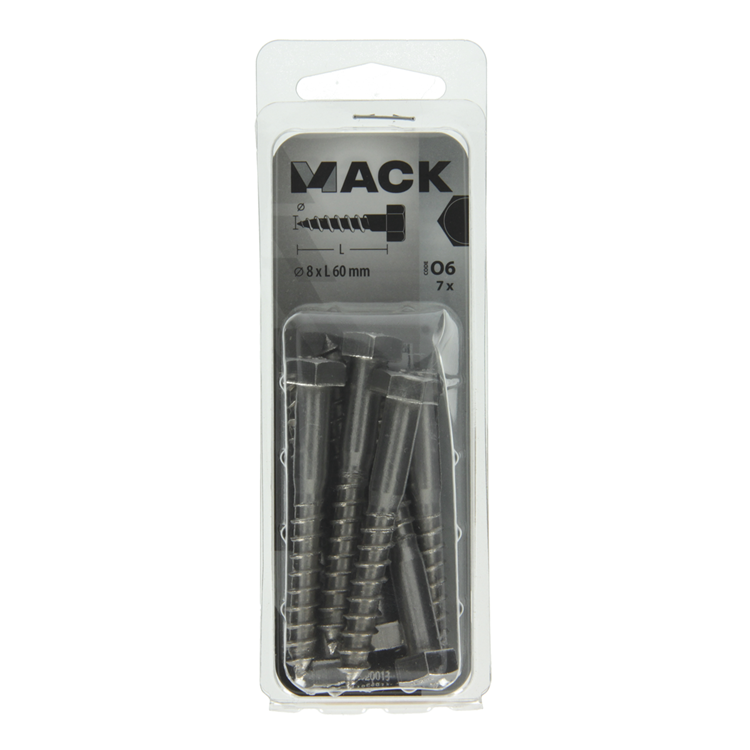 Mack 1020013 - Holzgewindebolzen Edelstahl 7 Stück 8 x 60 mm | 5 Stück