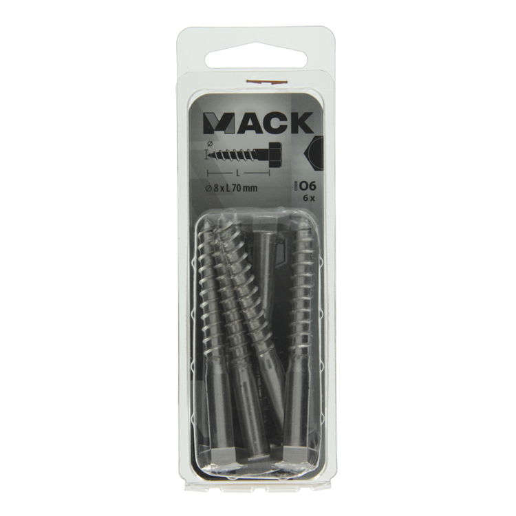 Mack 1020014 - Holzgewindebolzen Edelstahl 6 Stück 8 x 70 mm | 5 Stück