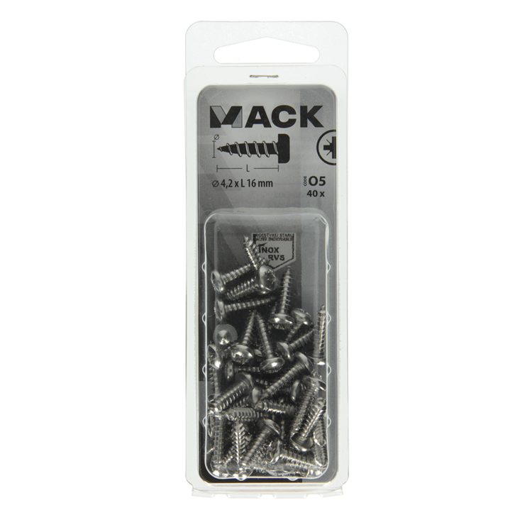 Mack 1020018 – selbstschneidende Schraube Zylinderkopf A2 40 Stück 4,2 x 16 mm | 5 Stück