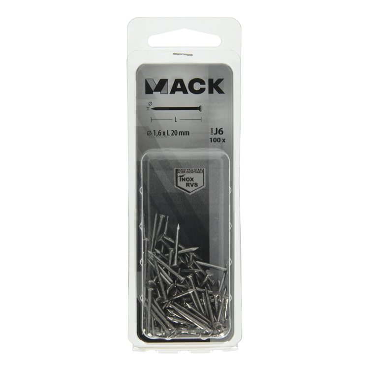 Mack 1020021 - Nagel Flachkopf Edelstahl A2 100 Stück 1,6 x 20 mm | 5 Stück
