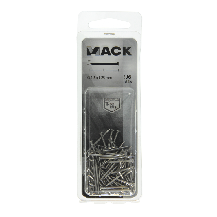 Mack 1020022 - Nagel Flachkopf Edelstahl A2 85 Stück 1,6 x 25 mm | 5 Stück