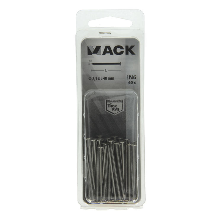 Mack 1020023 - Nagel Flachkopf Edelstahl A2 60 Stück 2,1 x 40 mm | 5 Stück