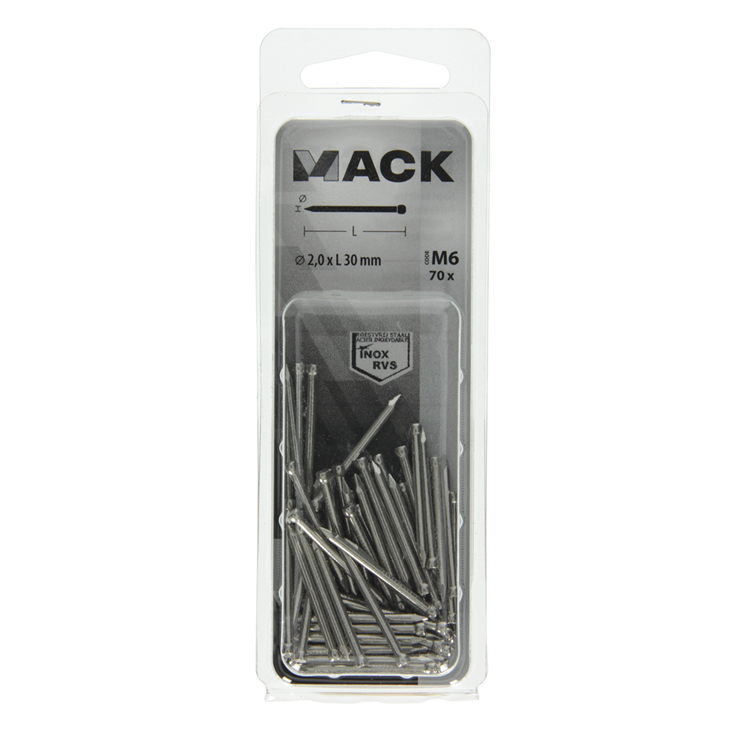 Mack 1020026 - Nagel Rundkopf Edelstahl A2 70 Stück 2,0 x 30 mm | 5 Stück