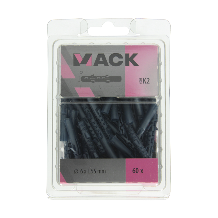Mack 1020027 - Dübel mit langer Ausdehnung, Polyethylen, 60 Stück, 6 x 55 mm | 3 Stück