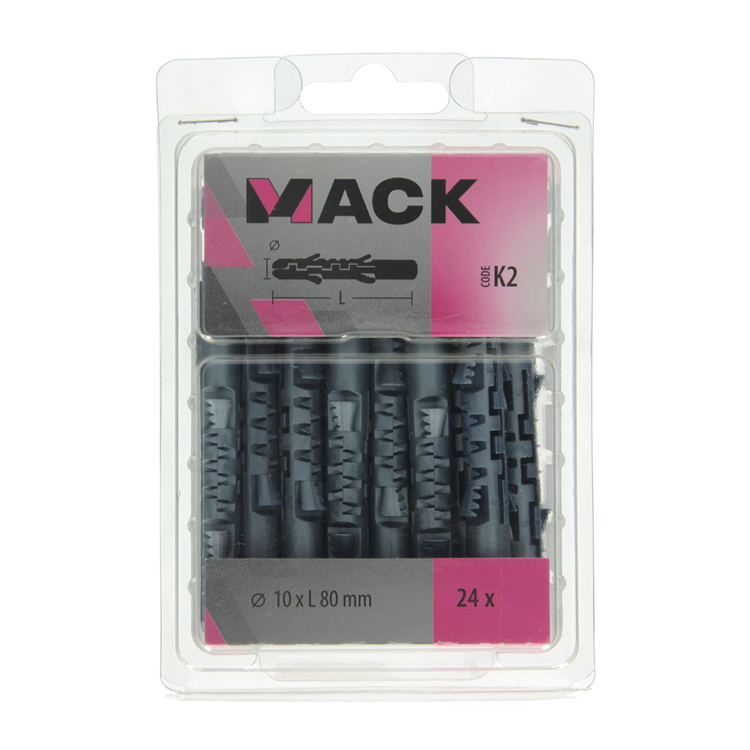 Mack 1020029 - Dübel mit langer Ausdehnung, Polyethylen, 24 Stück, 10 x 80 mm | 3 Stück