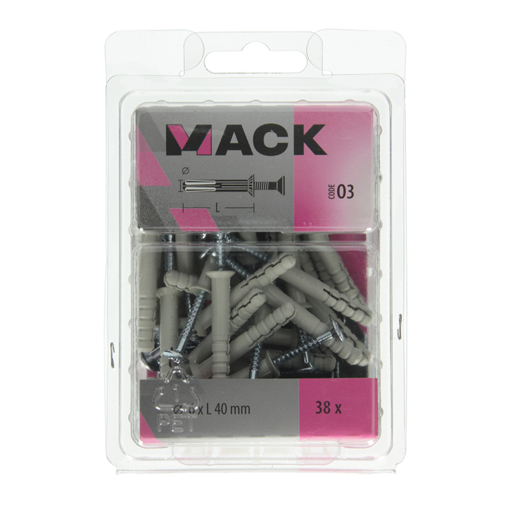 Mack 1018164 - Nylon-Nageldübel Polyamid 38 Stück 6 x 40 mm | 3 Stück