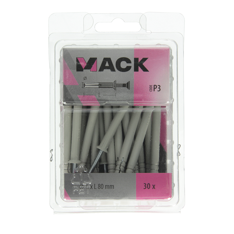 Mack 1018166 - Nylon-Nageldübel Polyamid 30 Stück 6 x 80 mm | 3 Stück