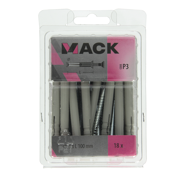 Mack 1018169 - Nylon-Nageldübel Polyamid 18 Stück 8 x 100 mm | 3 Stück