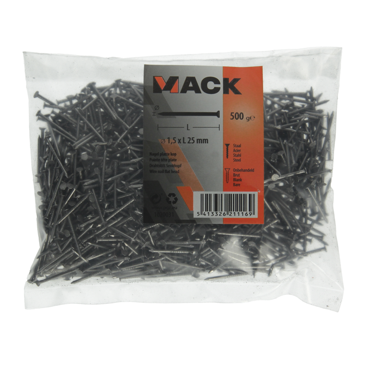 Mack 1020031 - Flachkopfnagel 500 gr 1,5 x 25 mm | 10 Stück