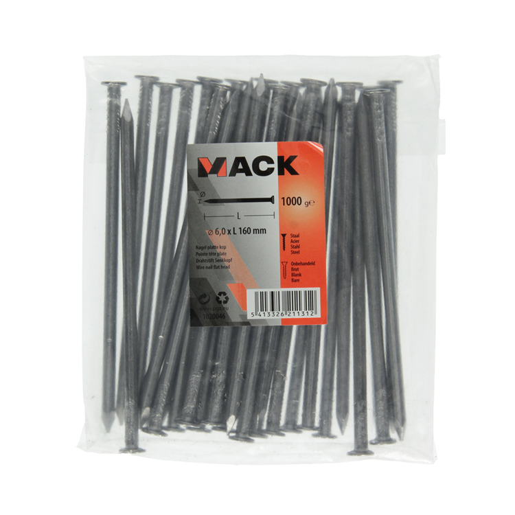 Mack 1020046 - Flachkopfnagel 1000 gr 6,0 x 160 mm | 10 Stück