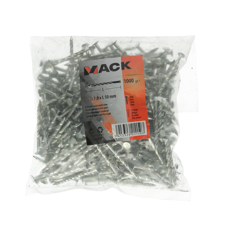 Mack 1020059 – gedrehter Nagel mit flachem Kopf VZ 1000 gr 3,0 x 50 mm | 10 Stück