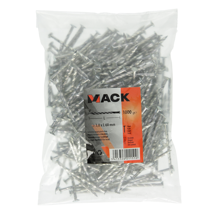 Mack 1020060 – gedrehter Nagel mit flachem Kopf VZ 1000 gr 3,0 x 60 mm | 10 Stück