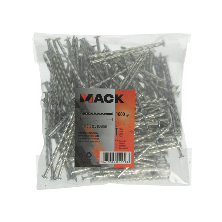 Mack 1020061 – gedrehter Nagel mit flachem Kopf VZ 1000 gr 3,5 x 80 mm | 10 Stück