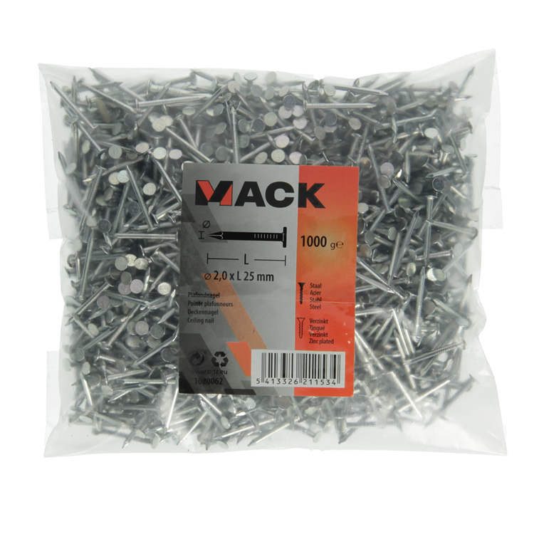 Mack 1020062 - Deckennagel verzinkt 1000 gr 2,0 x 25 mm | 10 Stück