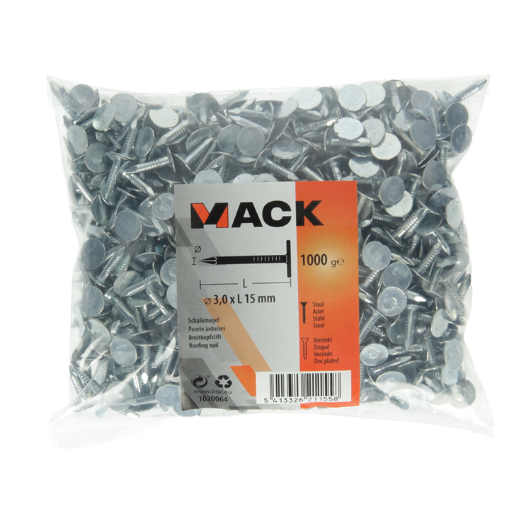 Mack 1020064 - Schalienagel verzinkt 1000 gr 3,0 x 15 mm | 10 Stück