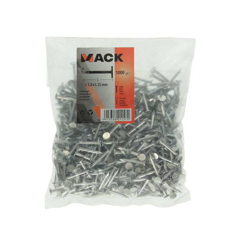 Mack 1020066 – verzinkter Schiefernagel 1000 g 3,0 x 25 mm | 10 Stück