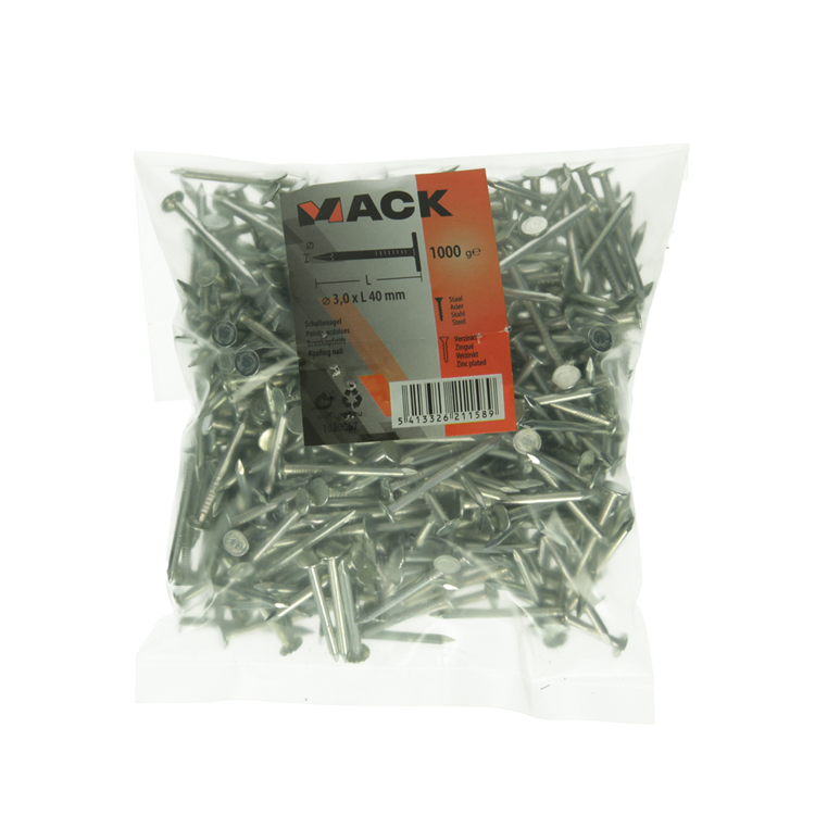 Mack 1020067 – verzinkter Schiefernagel 1000 g 3,0 x 40 mm | 10 Stück