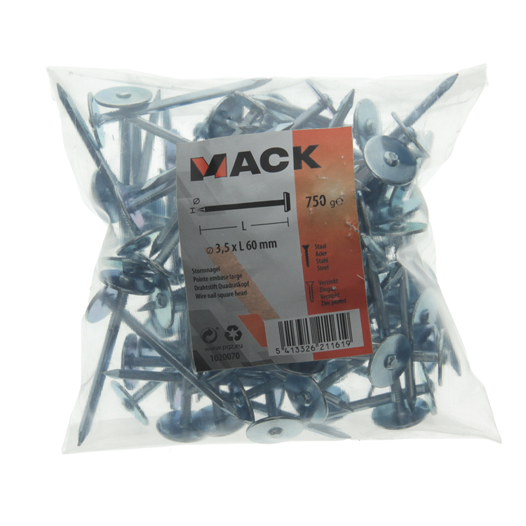 Mack 1020070 - Bauplattennagel verzinkt 750gr 3,5 x 60 mm | 5 Stück