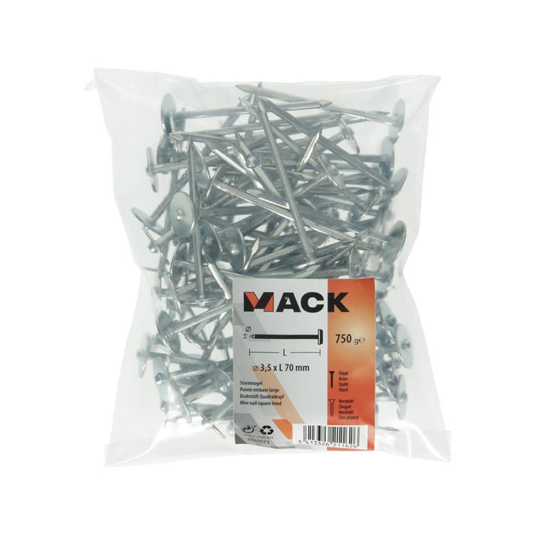 Mack 1020071 - Bauplattennagel verzinkt 750gr 3,5 x 70 mm | 5 Stück