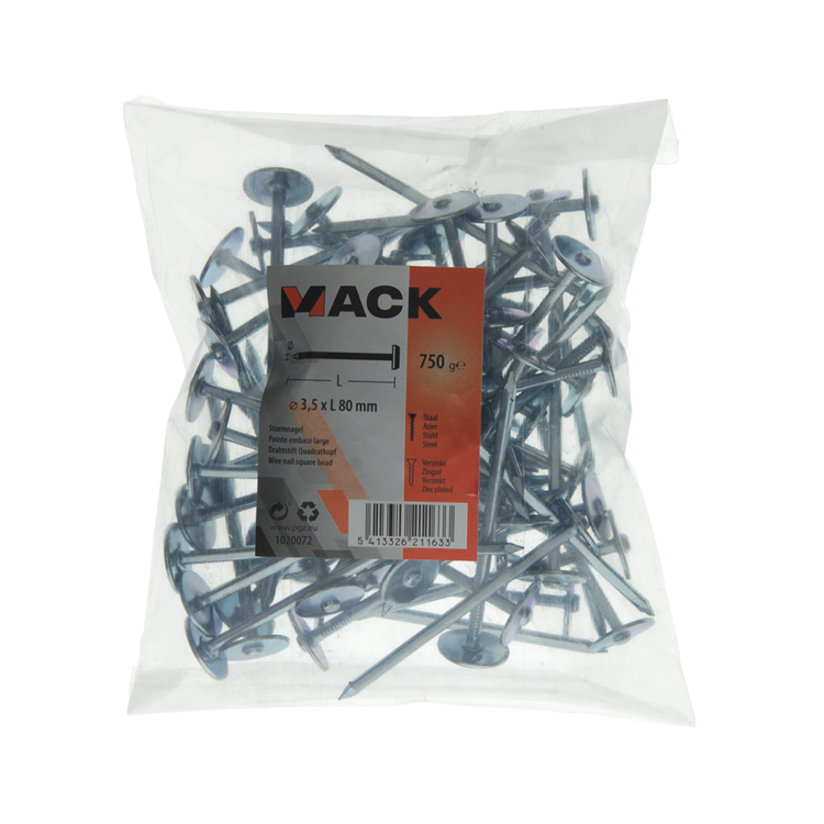 Mack 1020072 - Bauplattennagel verzinkt 750gr 3,5 x 80 mm | 5 Stück