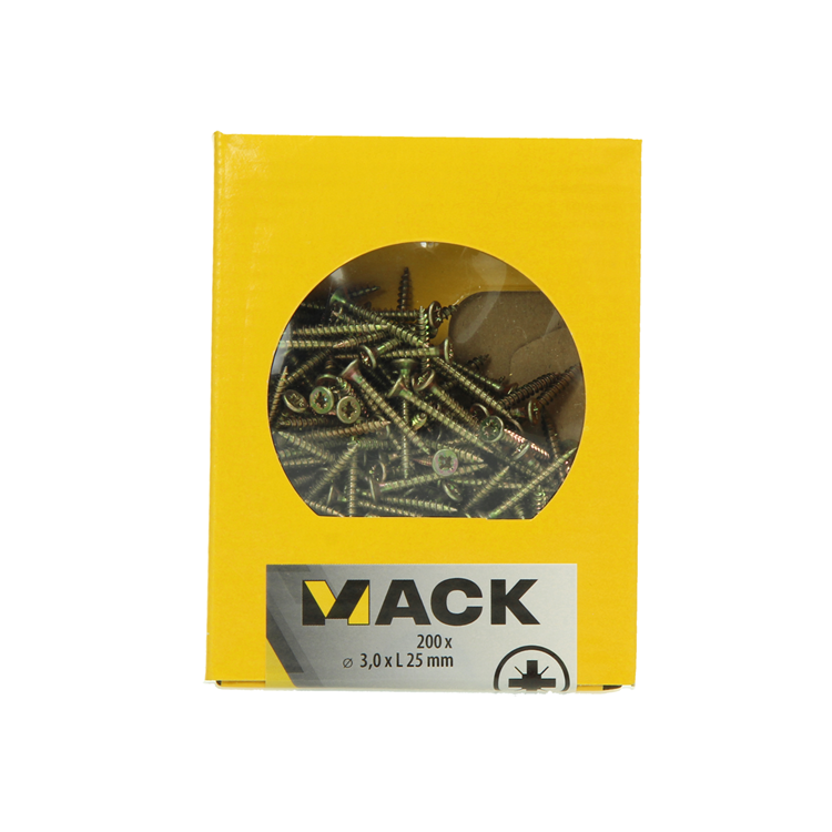 Mack 1020079 - Spanplattenschraube mit Kopf gelb mit 200 Stück 3,0 x 25 mm | 5 Stück