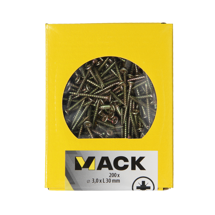 Mack 1020080 - Spanplattenschraube mit Kopf gelb mit 200 Stück 3,0 x 30 mm | 5 Stück