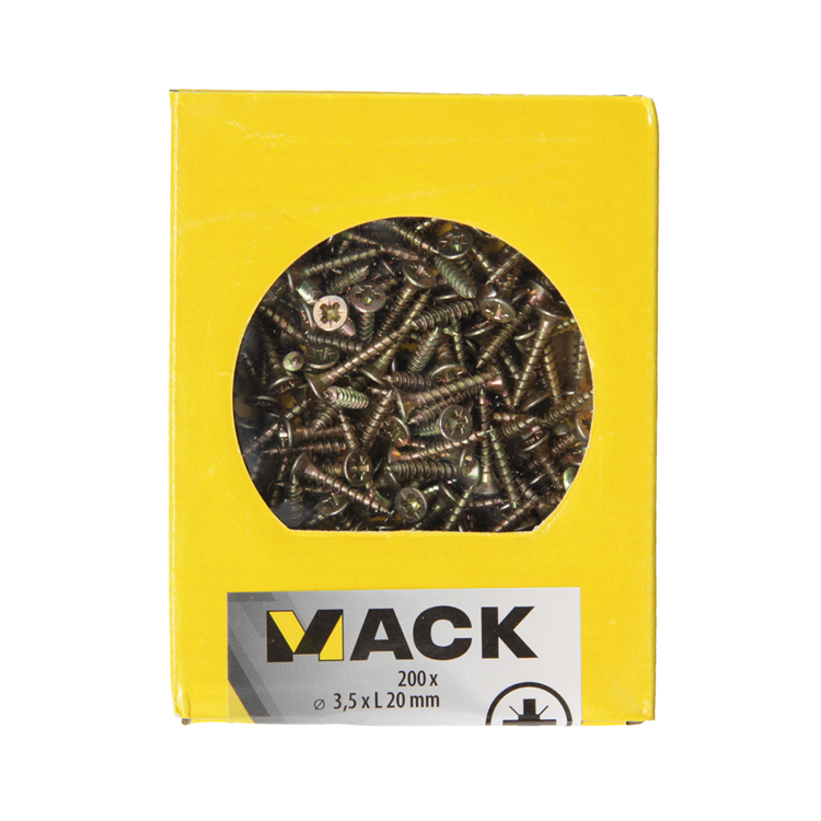 Mack 1020082 - Spanplattenschraube mit Kopf gelb mit 200 Stück 3,5 x 20 mm | 5 Stück