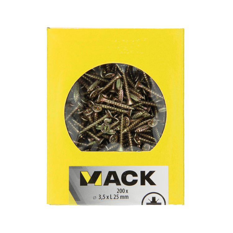 Mack 1020083 - Spanplattenschraube mit Kopf gelb mit 200 Stück 3,5 x 25 mm | 5 Stück