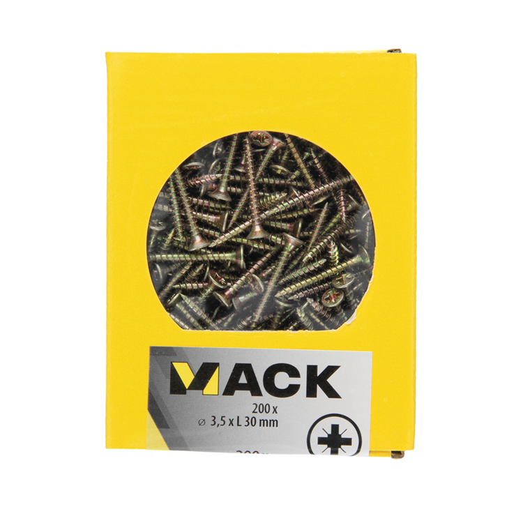Mack 1020084 - Spanplattenschraube mit Kopf gelb VZ 200 Stück 3,5 x 30 mm | 5 Stück