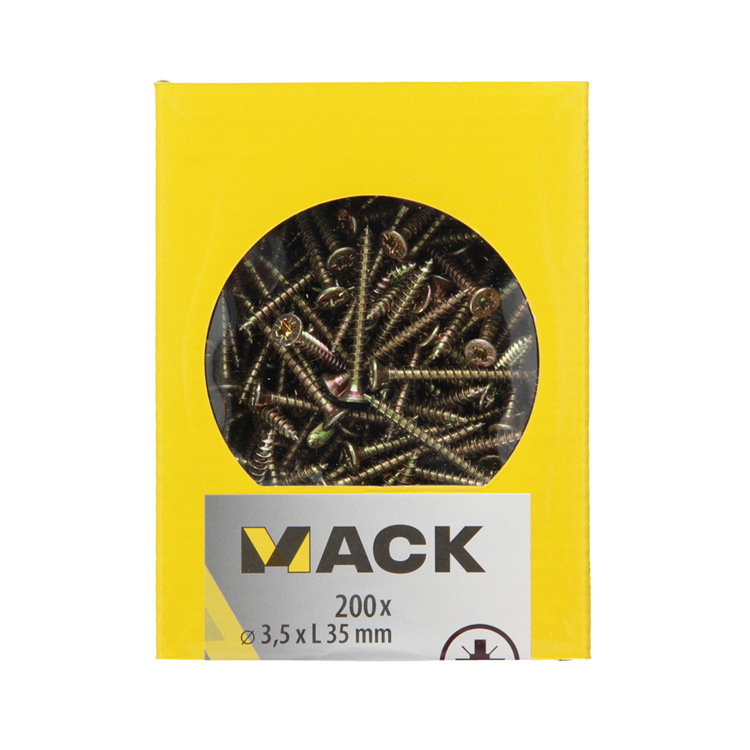Mack 1020085 - Spanplattenschraube mit Kopf gelb mit 200 Stück 3,5 x 35 mm | 5 Stück