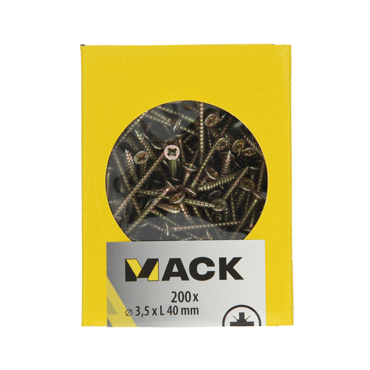 Mack 1020086 - Spanplattenschraube mit Kopf gelb VZ 200 Stück 3,5 x 40 mm | 5 Stück