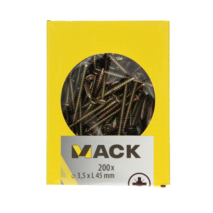 Mack 1020087 - Spanplattenschraube mit Kopf gelb VZ 200 Stück 3,5 x 45 mm | 5 Stück