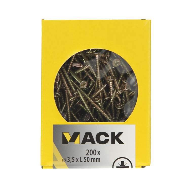 Mack 1020088 - Spanplattenschraube mit Kopf gelb mit 200 Stück 3,5 x 50 mm | 5 Stück