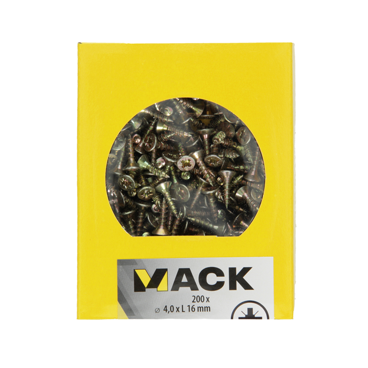Mack 1020089 - Spanplattenschraube mit Kopf gelb mit 200 Stück 4,0 x 16 mm | 5 Stück