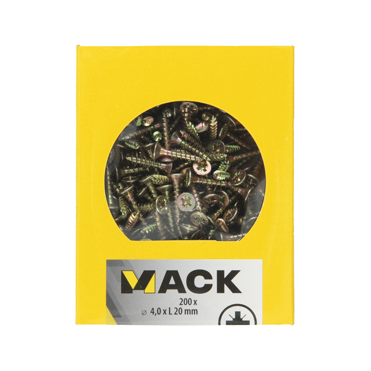 Mack 1020090 - Spanplattenschraube mit Kopf gelb mit 200 Stück 4,0 x 20 mm | 5 Stück